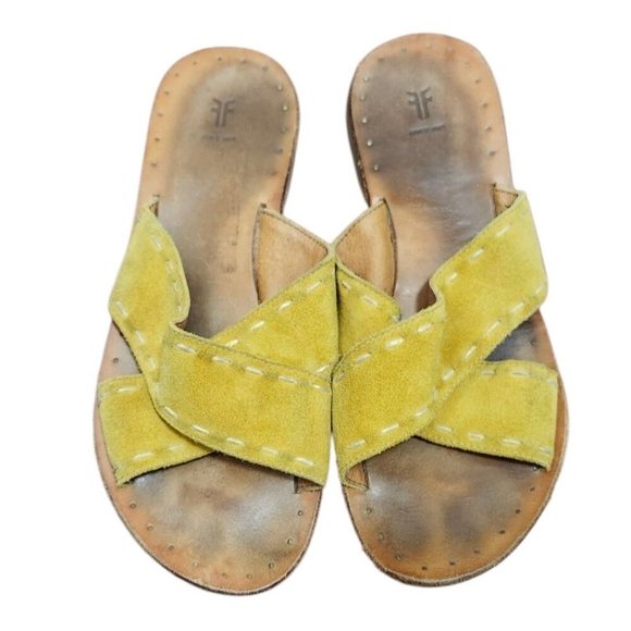 Frye Avery Pickstitch Women’s Suede Leather Crossover Strap Slide Sandals Size 8 - Picture 2 of 9